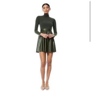 Alice + Olivia Chara Vegan Leather Dress Size 4 Olive Green